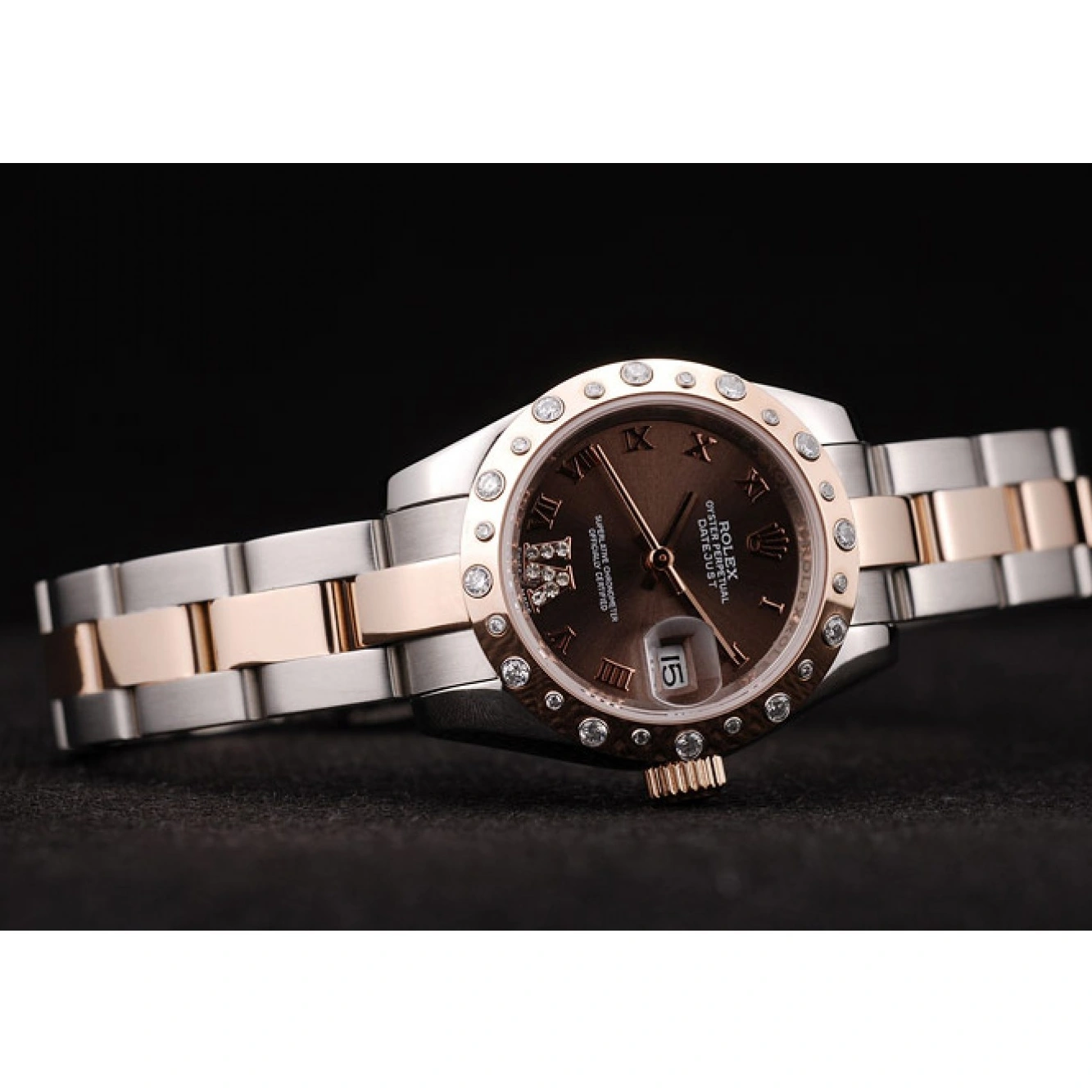 MiroTime 1013 Rolex DateJust Brushed Stainless Steel Case Brown Dial Diamond Plated